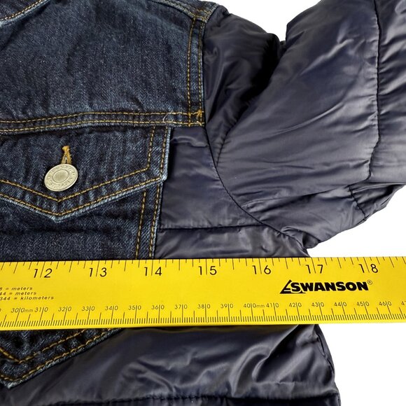 GAP Denim Puffer Jacket Boys M – Quilted Colorblock Denim & Nylon Retro Trucker - Picture 9 of 11